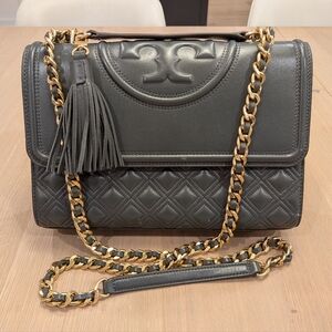 Tory Burch Dark Gray Quilted Shoulder Bag
